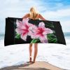 Towel - Desire - Pink Lily Floral Realism on Black | Work by Eman's Gallery