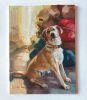 Custom pet portrait painting original 8x6, Red white dog | Oil And Acrylic Painting in Paintings by Natart. Item made of canvas with synthetic works with contemporary style