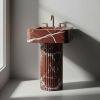 Modern Pedestal Rosso Levanto fluted marble sink | Water Fixtures by AYMARBLEDESIGN LLC