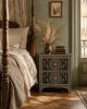 Forest Green Bone Inlay Nightstand, Celtic Medallion Boho Bedside Table | Storage by IKKAZA