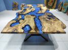 Live Edge Olive Table | Ocean River Dining Epoxy Table | Dining Table in Tables by LuxuryEpoxyFurniture. Item composed of wood and synthetic