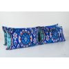 Blue Ikat Velvet Pillow, Silk Uzbek Long Lumbar Cushion Cove | Pillows by Vintage Pillows Store
