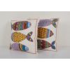Fish Design Suzani Pillow, Set of Two Square Uzbek Tribal | Sham in Linens & Bedding by Vintage Pillows Store. Item composed of cotton