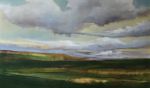 Taking Shape - abstracted landscape with green field | Oil And Acrylic Painting in Paintings by Caroline Adams. Item composed of canvas