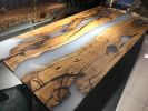 Live Edge Epoxy Table - Smoke Epoxy Resin Dining Table | Tables by Tinella Collection. Item made of wood with metal works with contemporary & art deco style