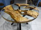 Custom Order  Olive Wood Round Clear Epoxy Dining Table | Tables by LuxuryEpoxyFurniture. Item made of wood & synthetic
