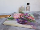 Bluebell flowers peony painting in purple glass vase floral | Oil And Acrylic Painting in Paintings by Natart. Item composed of canvas & synthetic