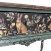 Narrow Wooden Console Table - Luxury Hand-Painted Green with Rabbit & Botanical Art | Tables by Birds and Gardens Inc. Item made of wood works with boho & mid century modern style