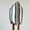 White with Black Stripes and Fringe Tassels Pillow 24x24 | Pillows by Vantage Design