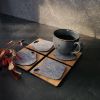 Wood and grey felt coasters "Pond". Set of 4 | Tableware by DecoMundo Home. Item composed of oak wood and fabric in minimalism or country & farmhouse style