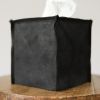 Matte Black Leather Single Tissue Box Cover | Decorative Box in Decorative Objects by Vantage Design