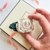 Knit Rose & Leaf DIY KIT (Makes 2) | Ornament in Decorative Objects by Flax & Twine. Item made of fabric with fiber