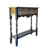 Handcrafted Solid Wood Console Table | Blue Floral Textile Inlay, Gilded Bees, Arts & Crafts Style | Tables by Birds and Gardens Inc. Item made of wood works with boho & mid century modern style