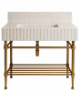 Carrara White Marble Vanity with Brass Legs and Metal Shelf | Water Fixtures by Vero Marble