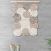 Natural Ivory Beige Hand Woven Wall Hanging, Boho Cotton Wool Rosette Tapestry | Wall Hangings by Swiflo