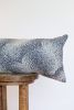 Navy Wool with Grey Feather Pattern Long Lumbar Pillow 11x24 | Pillows by Vantage Design