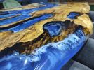 Live Edge Olive Tree Ocean Epoxy River Table - Epoxy Resin | Dining Table in Tables by LuxuryEpoxyFurniture. Item made of wood & synthetic