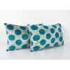 Turquois Ikat Velvet Pillow Cover, Set Turkish Polka Dot Cus | Cushion in Pillows by Vintage Pillows Store