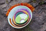 plume large basket aqua | Serveware by Charlie Sprout. Item composed of fabric
