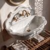 Handcrafted Carrara Marble Sink – Integrated Backsplash, Wall Mount Vanity | Water Fixtures by AYMARBLEDESIGN LLC