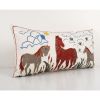 Vintage Cotton Horse Family Suzani Pillow Cover, White Samar | Cushion in Pillows by Vintage Pillows Store