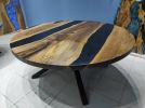 Custom 72" Diameter, Round Walnut Wood, Black Epoxy Study | Dining Table in Tables by LuxuryEpoxyFurniture. Item made of wood with synthetic