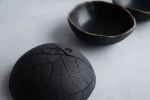SMALL BLACK and GOLD single or set of 2  bowl with leaf patt | Dinnerware by Laima Ceramics. Item composed of stoneware in minimalism or rustic style