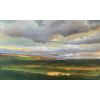 Taking Shape - abstracted landscape with green field | Oil And Acrylic Painting in Paintings by Caroline Adams. Item composed of canvas