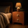 Terracotta Bone Inlay Nightstand, Sunburst Curved Bedside Table, 2 Drawer Burnt Orange 70s Furniture | Storage by IKKAZA