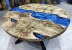 Live Edge Round Epoxy Table, Ocean Resin River Dining Table | Tables by LuxuryEpoxyFurniture. Item made of wood with synthetic