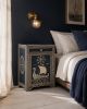 Navy Blue Bone Inlay Nightstand, Nautical Ship Coastal Bedside Table | Storage by IKKAZA