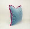 blue velvet pom pom pillow // pink pom pom cushion // blue | Pillows by velvet + linen