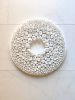 White wall sculpture on a 14" round canvas, wreath art | Wall Hangings by Natasha Kanevski. Item composed of wood & fabric compatible with minimalism and contemporary style