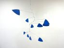 Blue Art Mobile Hanging Kinetic Triangle Sculpture | Wall Sculpture in Wall Hangings by Skysetter Designs. Item made of metal works with modern style