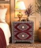 Burgundy Bedside Cabinet, Bone Inlay Nightstand, Maroon Floral Bedside Table, Boho Night Stand | Tables by IKKAZA