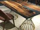 Custom Epoxy Table - Resin Dining Table - Blue Epoxy Table | Tables by Tinella Collection. Item composed of oak wood and synthetic in contemporary or art deco style