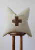 Beige Vintage Army with Embossed Leather Cross Pillow 22x22 | Pillows by Vantage Design