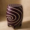 Bone Inlay Round Side Table Drum Stool Purple Accent End Table | Tables by IKKAZA