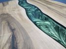 Custom Order Diameter Walnut Green Epoxy Dining Table | Tables by LuxuryEpoxyFurniture. Item composed of wood & synthetic