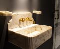 Fluted Calacatta Gold Marble Sink: Modern Bathroom Vanity, 24" x 16" | Water Fixtures by AYMARBLEDESIGN LLC