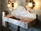 Calacatta Gold Marble Bathroom Sink with Backsplash - 36" | Water Fixtures by AYMARBLEDESIGN LLC