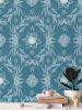 IVI Poppy Daisies & Cannabis Leaves Blue Green White | Wallpaper in Wall Treatments by Sean Martorana. Item composed of paper
