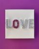 Love with Pink "O" Crystal 4" x 4" | Mixed Media in Paintings by Emeline Tate. Item composed of canvas and synthetic