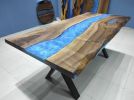 Epoxy Resin Walnut Live Edge Table | River Epoxy Dining | Dining Table in Tables by LuxuryEpoxyFurniture. Item made of wood with synthetic