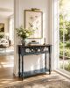 Hand-Painted Peony Console Table, Narrow Blue-Green Entryway Table, Solid Wood Botanical Furniture | Tables by Birds and Gardens Inc