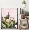 Cactus Print of prickly pear cactus against pink sky | Prints by Capricorn Press. Item composed of paper in boho or minimalism style