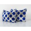 Silk Ikat Velvet Pillowcase, Set of Two Blue Lumbar Cushion, | Pillows by Vintage Pillows Store