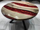 Custom Order 56 " Round Walnut Metallic Red Epoxy Dining | Dining Table in Tables by LuxuryEpoxyFurniture. Item composed of wood and synthetic