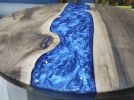 Custom Round Coffee Table, Blue Epoxy Resin Table, Edge | Dining Table in Tables by LuxuryEpoxyFurniture. Item made of wood with synthetic