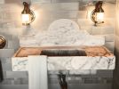 Calacatta Gold Marble Bathroom Sink with Backsplash - 36" | Water Fixtures by AYMARBLEDESIGN LLC